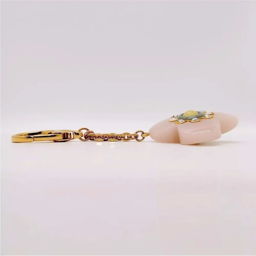 Auth Louis Vuitton Goldtone Pink Fleur D'Etoile Key Holder Bag Charm
